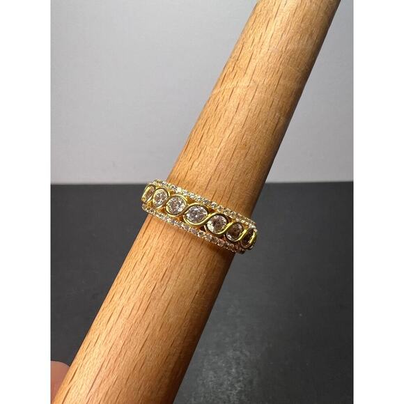 CZ gold over Sterling eternity band mens ring size 11 - Picture 8 of 11